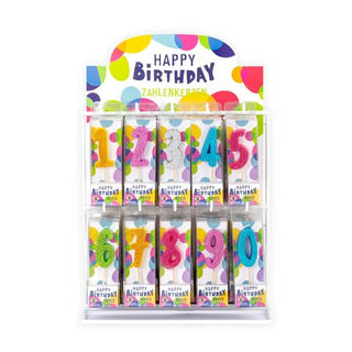 Geburtstagskerze Zahl 0-9 farbig sortiert Mini Glitter BIRTHDAY FUN Trendhaus