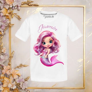 Kinder Mädchen Öko-Text T-Shirt Meerjungfrau personalisiert, mit Wunschname, Geschenk