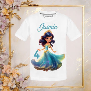 Kinder Mädchen Öko-Text T-Shirt Prinzessin personalisiert, mit Wunschname, Zahl, Geburtstag
